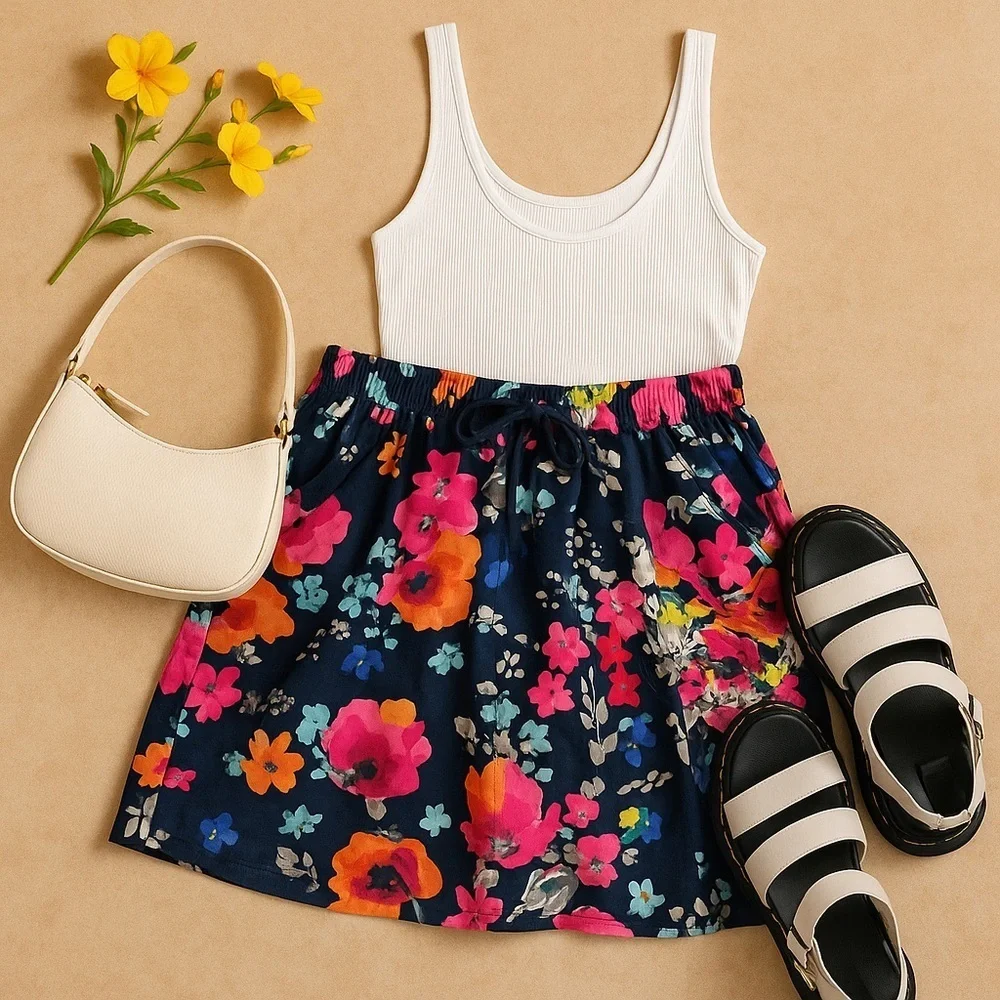Merona Floral Cotton Skirt M | Bold Bright Y2K with Pockets